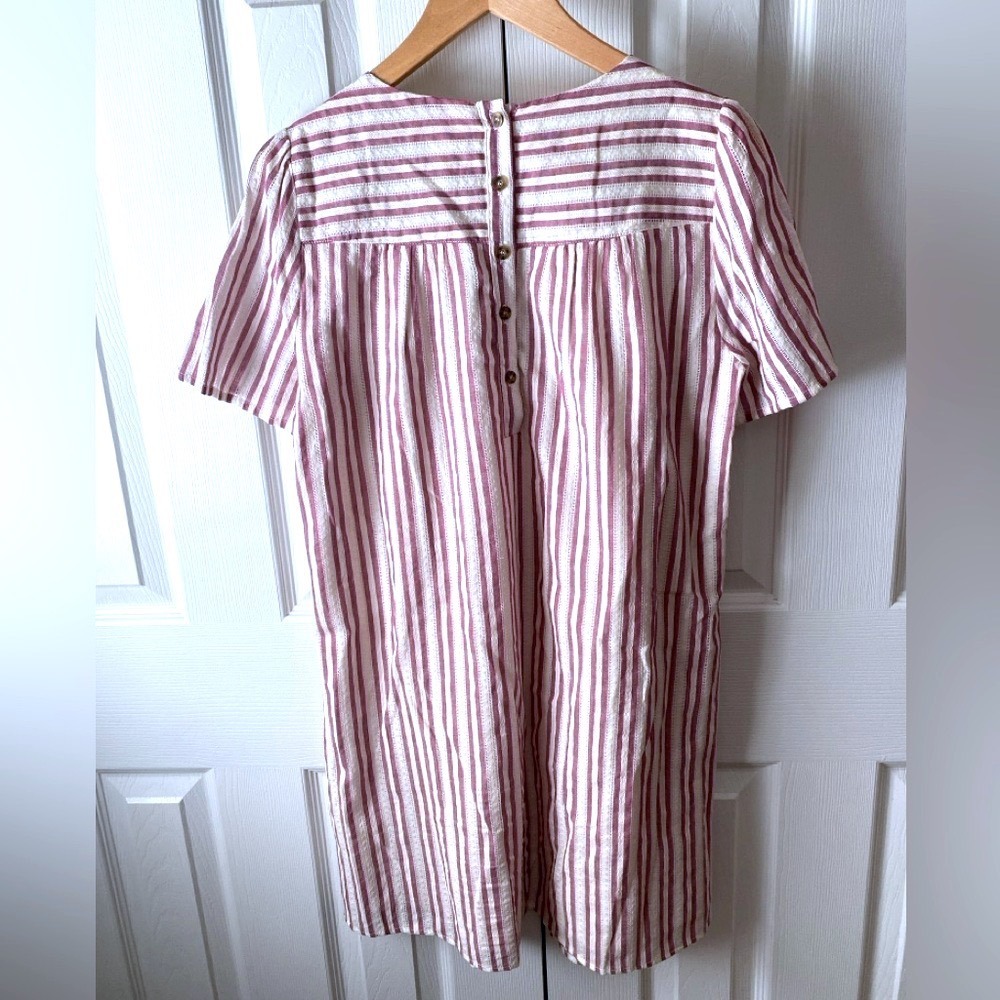 The Korner Red/White Striped Embroidered Bead Boho Notch Neck Shift Dress S - Picture 2 of 7